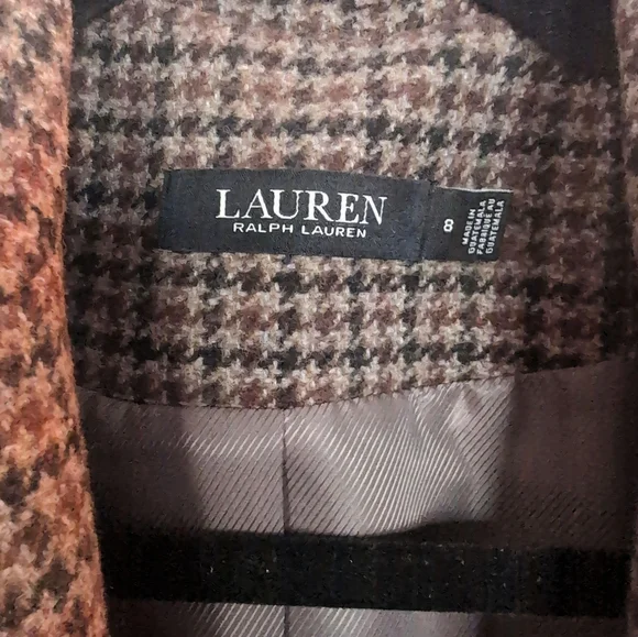 Lauren Ralph Lauren Legacy Check Wool Blend Coat Size 8 Brown Houndstooth - Picture 2 of 6